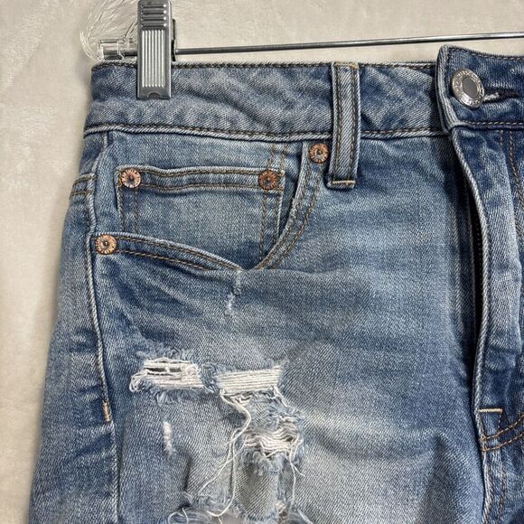 American Eagle Shorts Size 6 Hi Rise Festival Stretch Blue Denim Distressed - Picture 3 of 14
